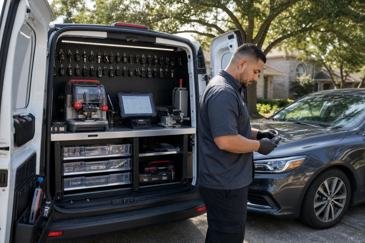 Equipped mobile automotive locksmith van in Houston TX