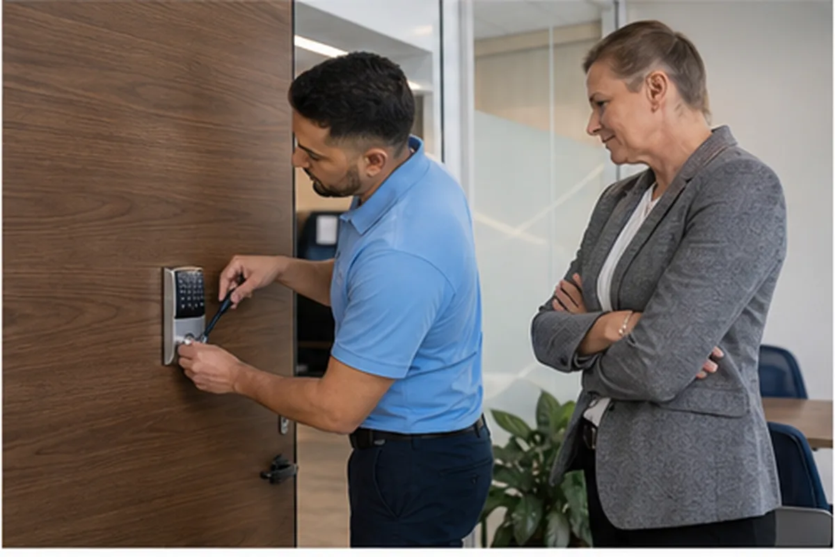 Commercial door hardware showing professional locksmith workmanship in Houston TX