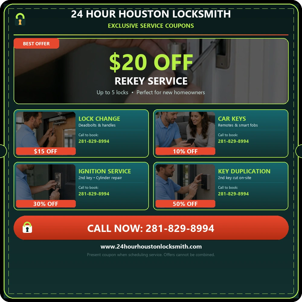 Locksmith coupon offers for 24 Hour Houston Locksmith